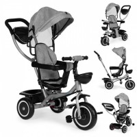 Tricicleta 2 in 1 pentru copii, scaun rotativ 360°, roti din spuma EVA, Ecotoys WQL-066-52 - Gri