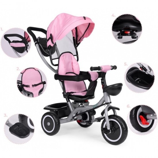 Tricicleta 2 in 1 pentru copii, scaun rotativ 360°, roti din spuma EVA, Ecotoys WQL-066-52 - Roz Tricicleta 2 in 1 pentru copii, scaun rotativ 360°, roti din spuma EVA, Ecotoys WQL-066-52 - Roz