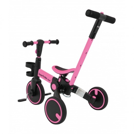 Tricicleta cu pedale 3 in 1 si roti din cauciuc SporTrike - Roz