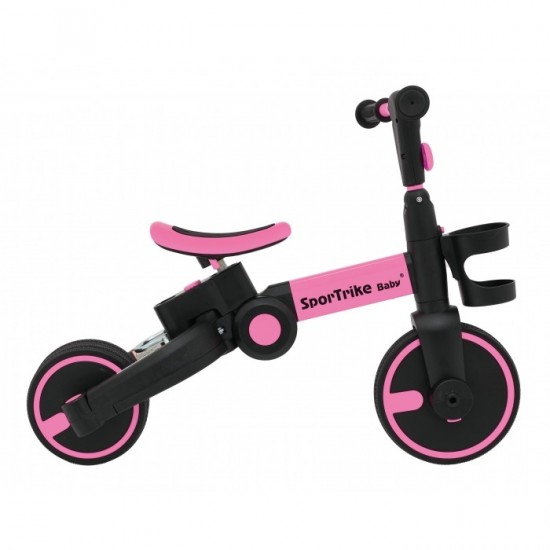 Tricicleta cu pedale 3 in 1 si roti din cauciuc SporTrike - Roz