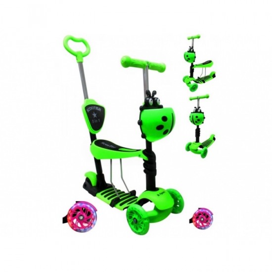 Trotineta 5 in 1, roti cu LED, platforma antiderapanta, JR R-Sport - Verde