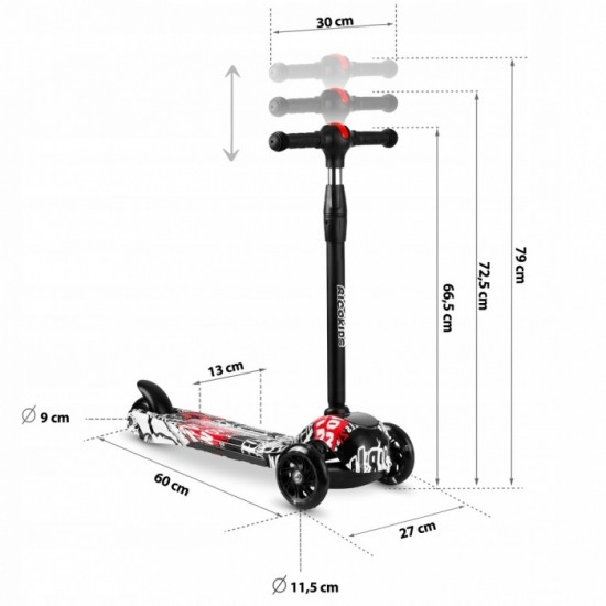 Trotineta cu roti cu LED Ricokids Piko 765010 - Negru -  Alb - Rosu