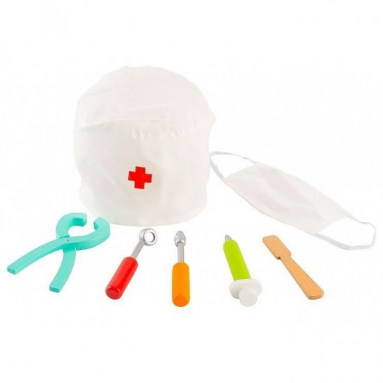 Jucarie trusa medicala cu 7 elemente din lemn Ecotoys Little Dentist