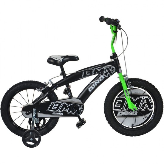 Bicicleta copii Dino Bikes 16 inch BMX negru si verde