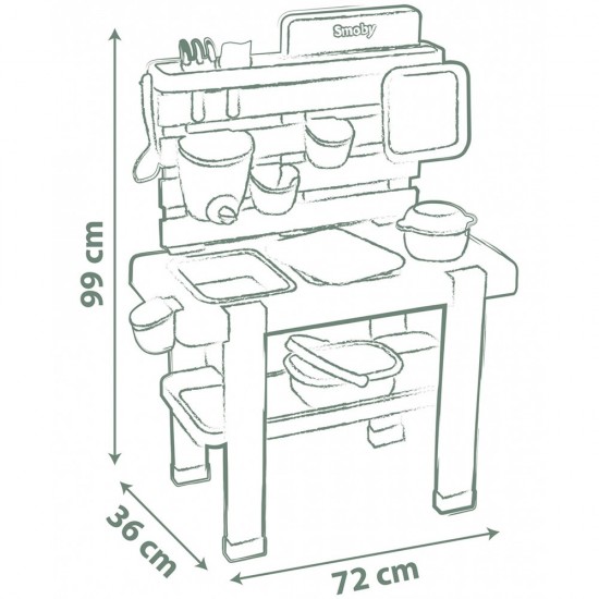 Bucatarie pentru copii Smoby Mud Kitchen cu 15 accesorii Bucatarie pentru copii Smoby Mud Kitchen cu 15 accesorii