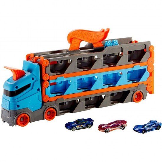 Camion si pista de masinute Hot Wheels Speedway Hauler cu trailer si 3 masinute