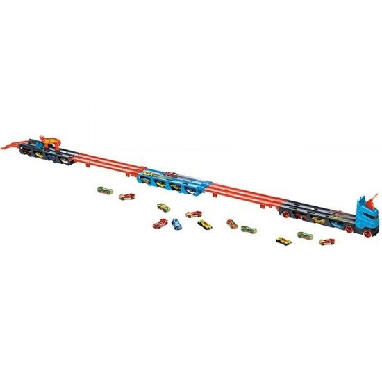 Camion si pista de masinute Hot Wheels Speedway Hauler cu trailer si 3 masinute