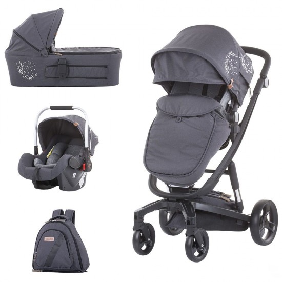 Carucior Chipolino Electra 3 in 1 Silver cu cadru negru