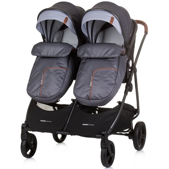 Carucior gemeni Chipolino Duo Smart 2 in 1 Silver Grey