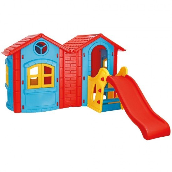 Casuta cu tobogan pentru copii Pilsan Double Happy House Blue