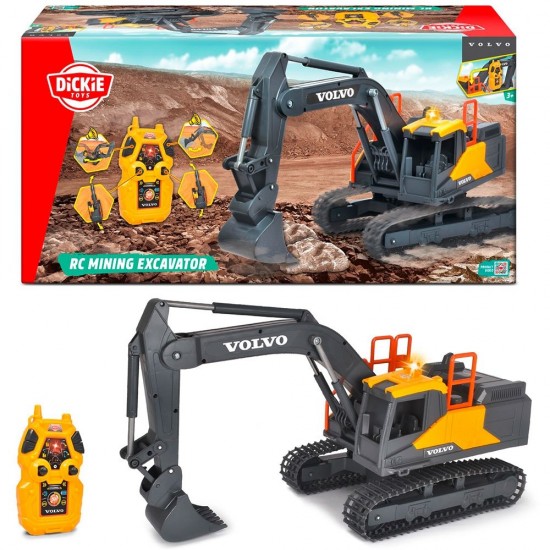 Excavator Dickie Toys Volvo Mining Excavator 60 cm cu telecomanda, lumini si sunete gri