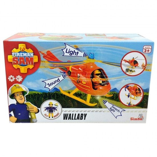 Jucarie Simba Elicopter Fireman Sam Wallaby cu figurina si accesorii