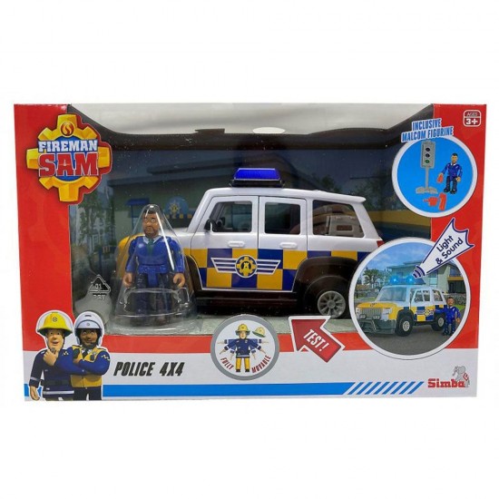 Masina de politie Simba Fireman Sam, Sam Police Car cu figurina si accesorii