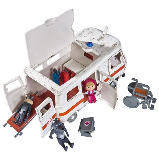 Masina Simba Masha and the Bear Ambulance cu accesorii