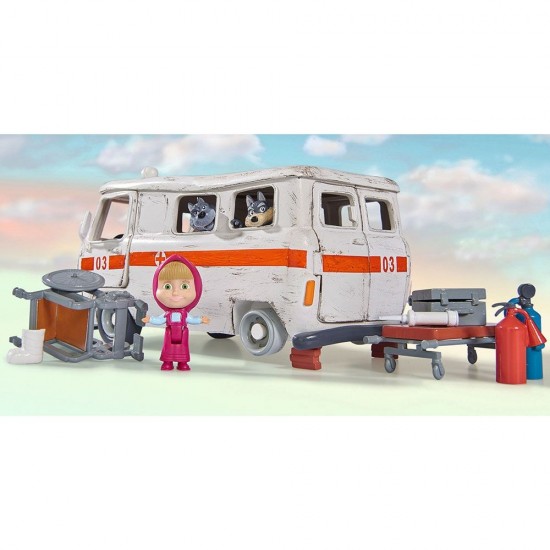 Masina Simba Masha and the Bear Ambulance cu accesorii