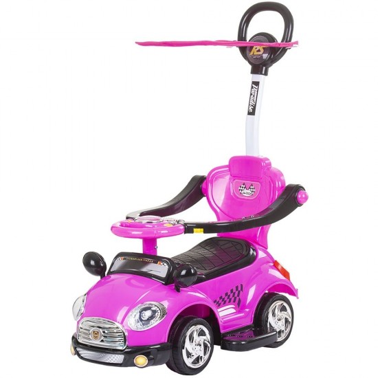 Masinuta de impins Chipolino Super Car Pink cu maner si copertina