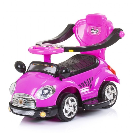 Masinuta de impins Chipolino Super Car Pink cu maner si copertina