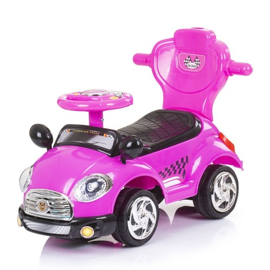 Masinuta de impins Chipolino Super Car Pink cu maner si copertina