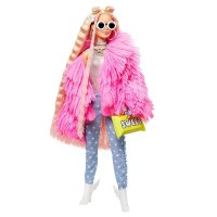 Papusa Barbie Extra Style Fluffy Pinky GRN28 cu figurina si accesorii