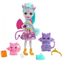 Papusa Enchantimals Deanna Dragon Family cu 3 figurine si accesorii
