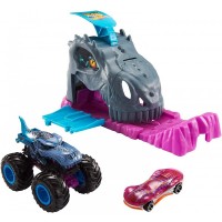 Pista de masini Hot Wheels Mattel Monster Truck Pit and Launch Team Mega Wrex cu 2 masinute