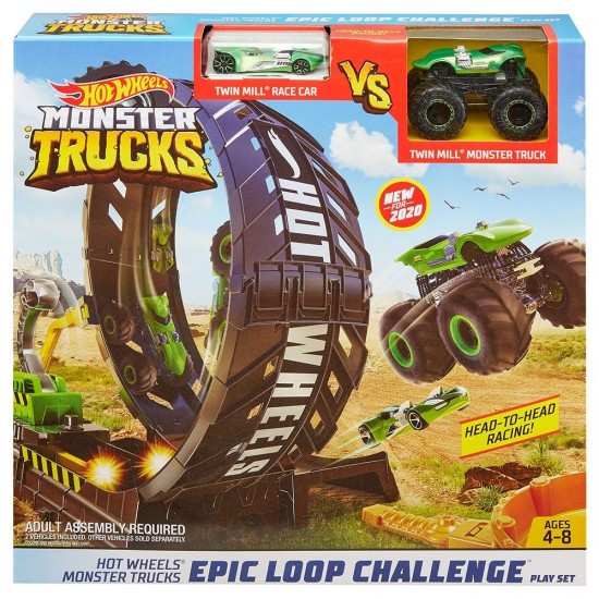 Pista de masini Hot Wheels Mattel Monster Truck Provocare pe pista cu 2 masinute