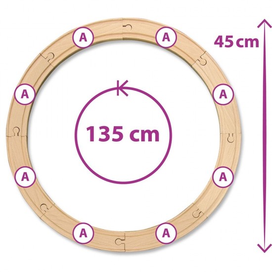 Set din lemn Eichhorn Tren albastru cu sina circulara si accesorii