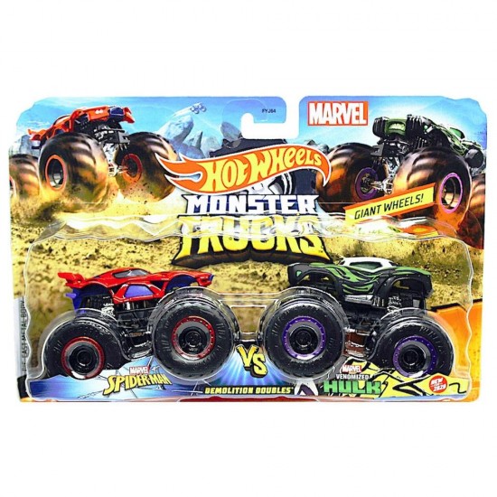 Set Hot Wheels by Mattel Monster Trucks Demolition Doubles Spiderman vs Hulk