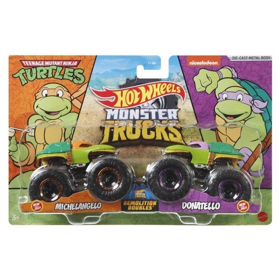 Set masinute Hot Wheels Monster Trucks Michelangelo vs Donatello