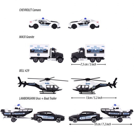 Set masinute Majorette Police Force cu 5 vehicule de interventie