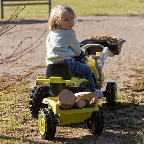 Tractor cu pedale si remorca Smoby Farmer Max verde cu negru