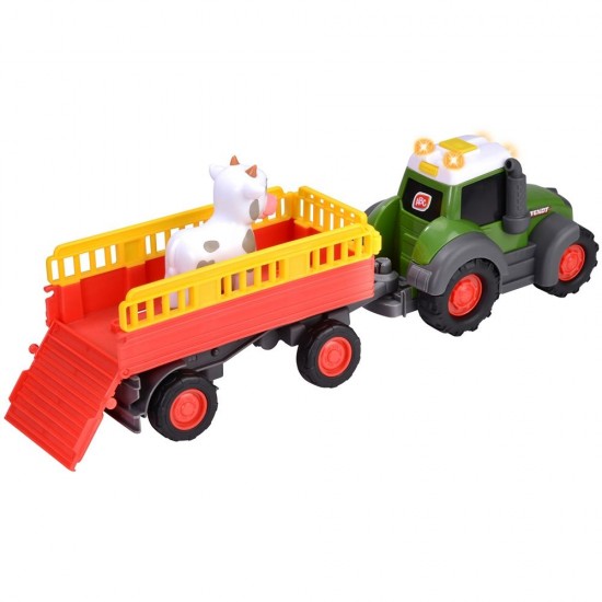 Tractor Simba ABC Fendt Animal Trailer 30 cm cu lumini, sunete, remorca si figurina