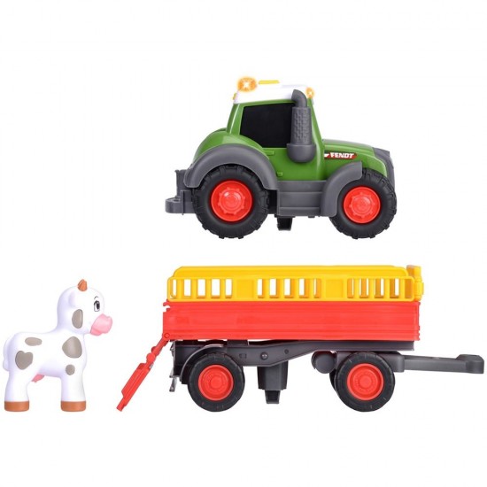 Tractor Simba ABC Fendt Animal Trailer 30 cm cu lumini, sunete, remorca si figurina