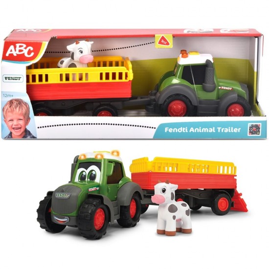 Tractor Simba ABC Fendt Animal Trailer 30 cm cu lumini, sunete, remorca si figurina