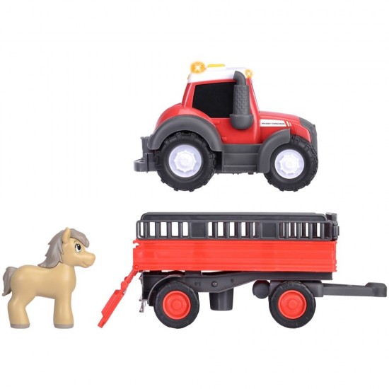 Tractor Simba ABC Massey Ferguson Animal Trailer 30 cm cu lumini, sunete, remorca si figurina