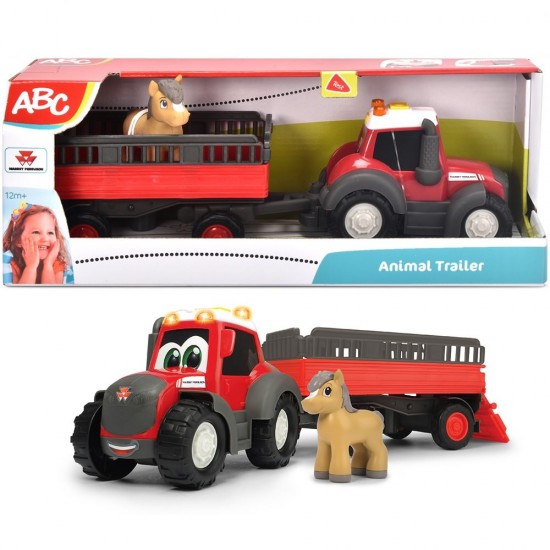 Tractor Simba ABC Massey Ferguson Animal Trailer 30 cm cu lumini, sunete, remorca si figurina