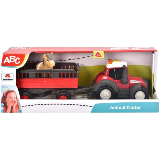 Tractor Simba ABC Massey Ferguson Animal Trailer 30 cm cu lumini, sunete, remorca si figurina