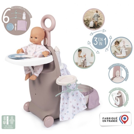 Valiza multifunctionala pentru papusi Smoby Baby Nurse 3 in 1 maro