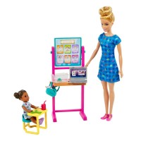 Set de joaca Barbie Cariere - Papusa blonda profesoara cu mobilier
