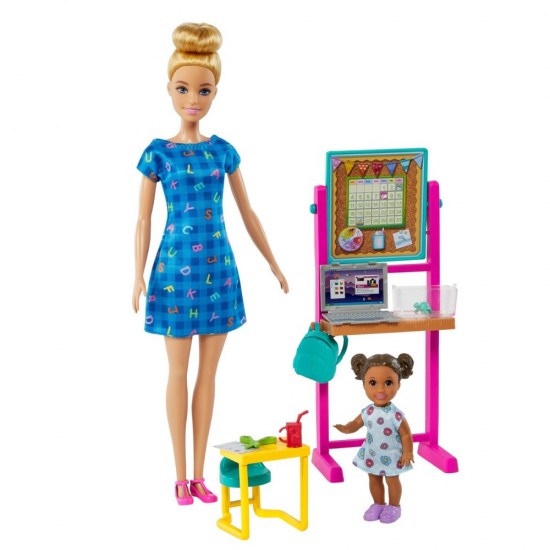 Set de joaca Barbie Cariere - Papusa blonda profesoara cu mobilier