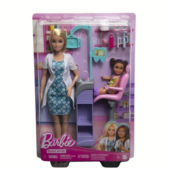 Set mobilier cu papusa Barbie doctor stomatolog blonda