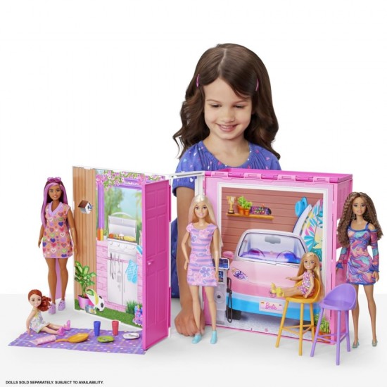 Casa de papusi Barbie pliabila cu 4 zone si accesorii