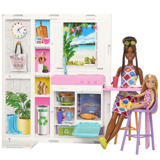 Casa de papusi Barbie pliabila cu 4 zone si accesorii