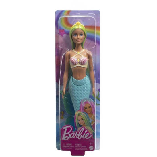 Papusa sirena cu corest galben si coada portocalie Barbie Dreamtropia 