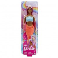 Papusa sirena cu par magenta si coada portocalie Barbie Dreamtropia 