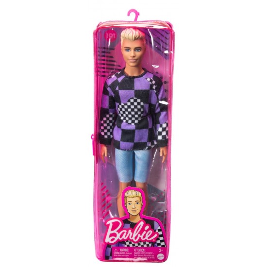 Papusa Barbie baiat Fashionistas blond cu bluza cu imprimeu geometric