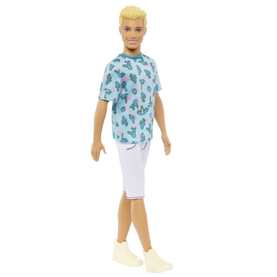 Papusa baiat Barbie Fashionistas blond cu tricou cu imprimeu cu cactusi