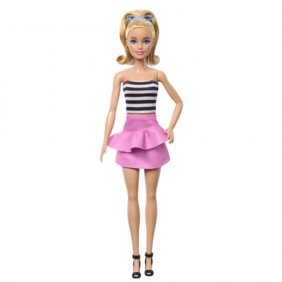 Papusa Barbie Fashionistas blonda cu fustita roz