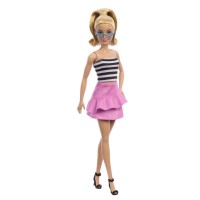 Papusa Barbie Fashionistas blonda cu fustita roz