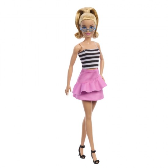 Papusa Barbie Fashionistas blonda cu fustita roz